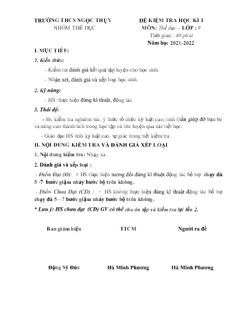 Đề kiểm tra học kì I môn Thể dục Lớp 9 - Năm học 2021-2022 - Hà Minh Phương (Có đáp án)
