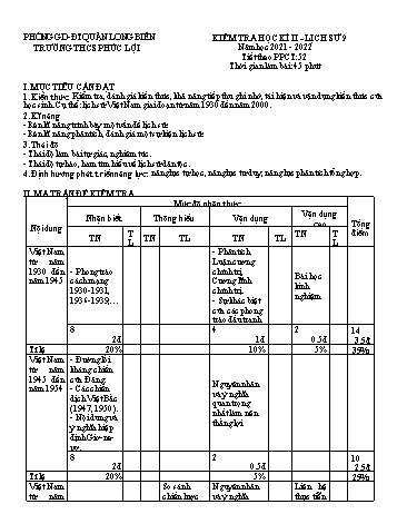 Đề kiểm tra học kì II môn Lịch sử Lớp 9 - Năm học 2021-2022 - Trường THCS Phúc Lợi